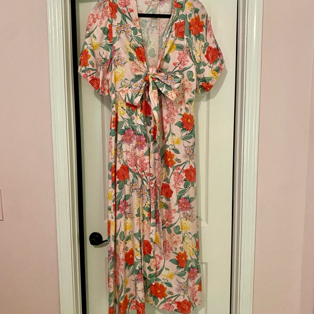 Old Navy Pink and Orange Tie Front Tiered Maxi Dress